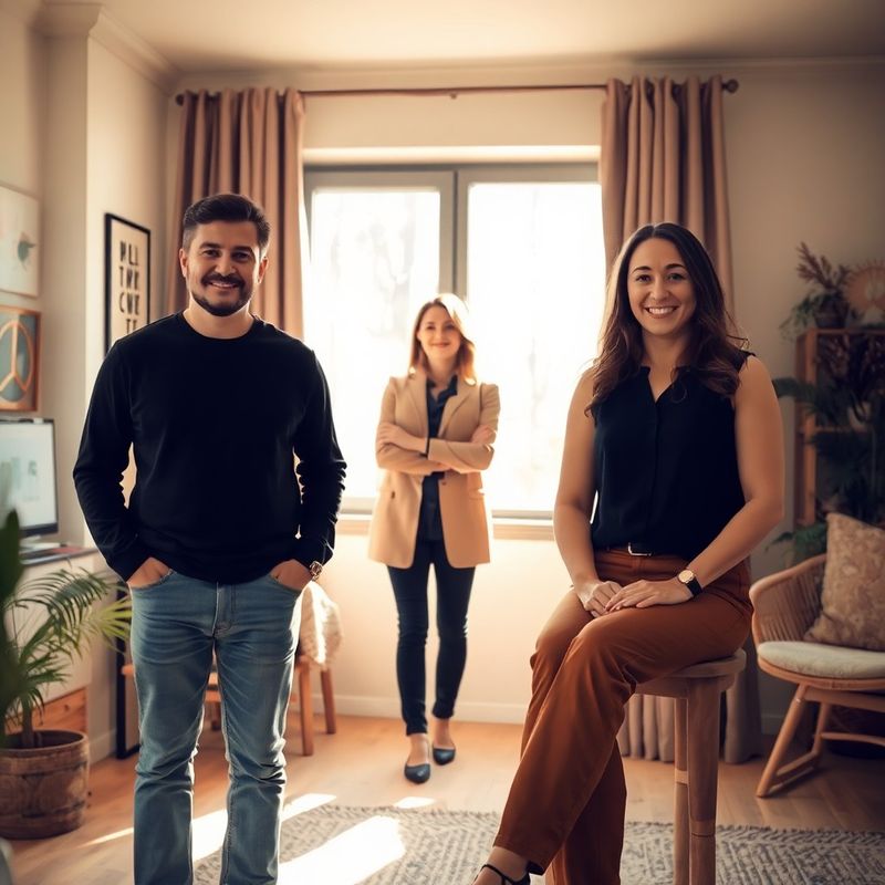 Small creative team portrait in a forest-cream Craiova studio